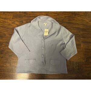 J. Jill Blue Cotton-Blend Button Down 3/4 Sleeve Cardigan Sweater Size MP Office
